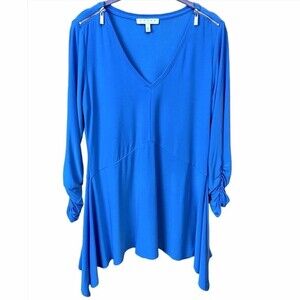 Chaus New York Blue High-Low V-Neck Blouse